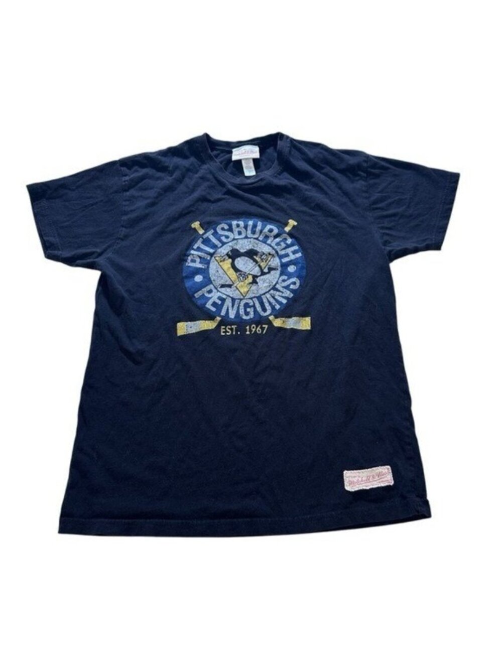 Mitchell & Ness Mens L Pittsburgh Penguins NHL Hockey Vintage Logo T-Shirt Black